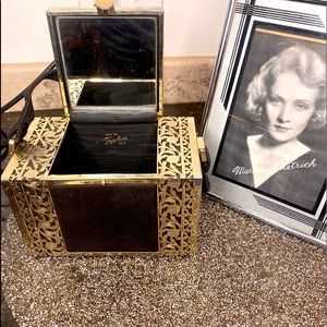 Tyrolean N.Y blk suede/gold purse, 50’s era.